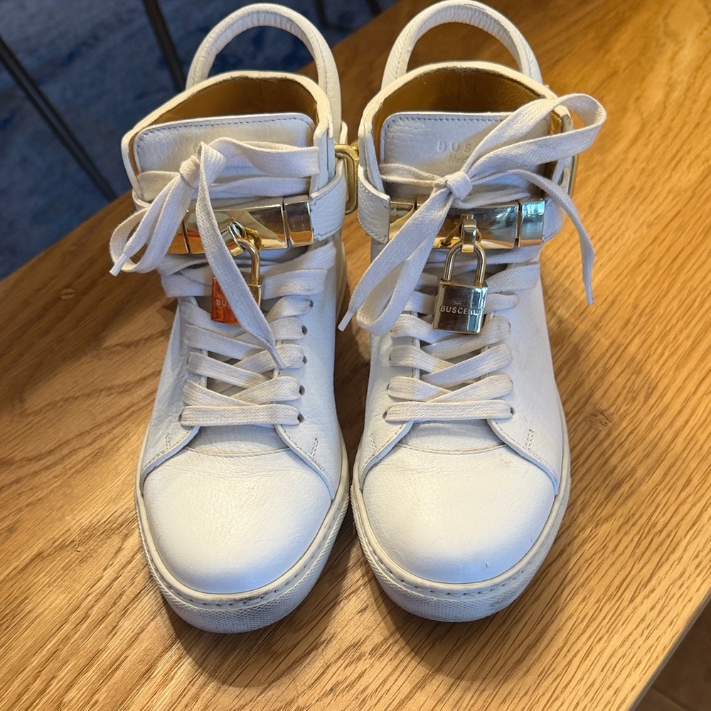Buscemi Women's White Sneakers with Gold Accents Size 37 made in Italy